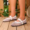 Foreign trade large size European and American fish grid hollow mesh sandals women's 24 new flat bottom one-word buckle Mary Jane shoes bag head