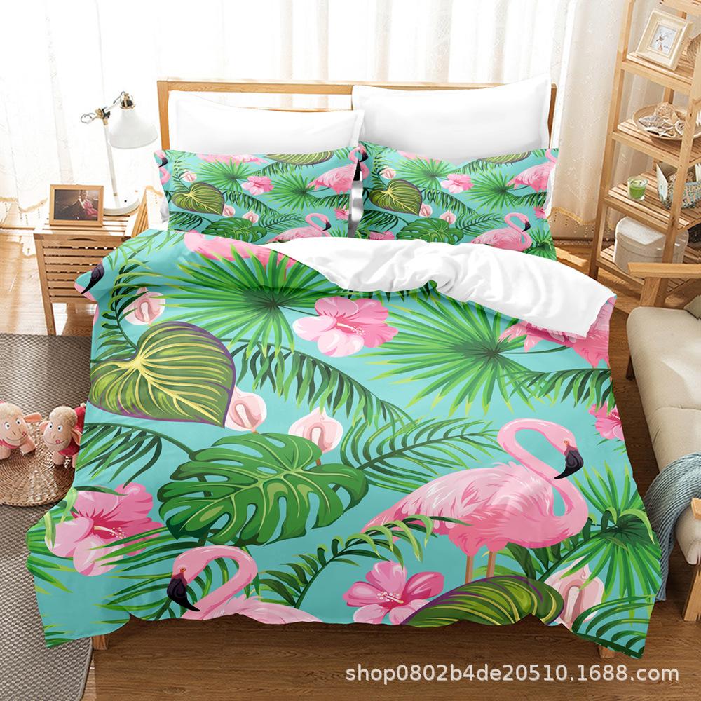 Home Textile Leaf Three-Piece Set, Digital Printing Bed Sheet Quilt Cover Bedding