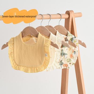 Korean Style Solid Color Gauze Baby Bib - Soft 7-Layer Waterproof Petal Ruffle Drool Bib