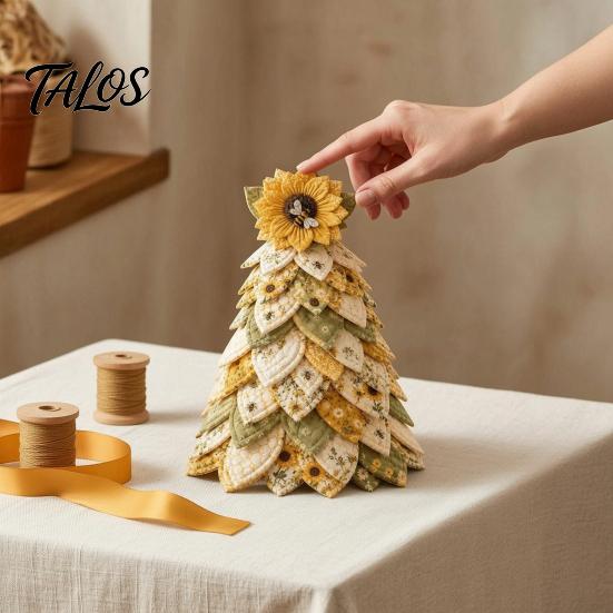Creative Holiday Gift Ideas DIY Quilted 3D Christmas Tree Craft Kit for Beginners, Handmade Fabric Patchwork Handcrafted Decor Set Tabletop