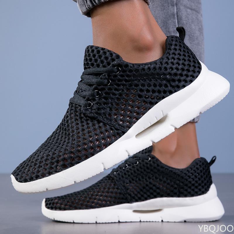 Lichtgewicht Ademend Mesh Effen Kleur Band Sport Schoenen Anti-slip Buiten Ademend Heren Hardloopschoenen 44 black