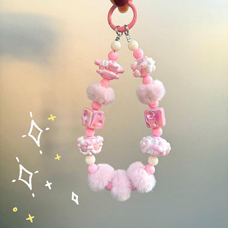 Roztomilý ručně kreslený korálkový řetízek na telefon, sladký přívěsek na klíče, kreativní řemínek na zápěstí proti ztracenému telefonu, dekorace na tašku, dárky