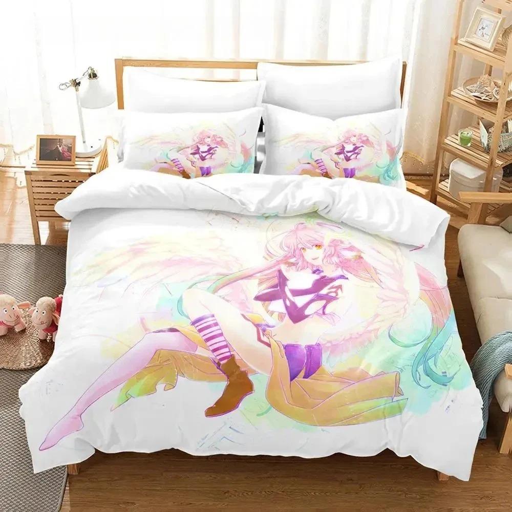 No Game No Life Bäddset Kartong Anime Vuxna Unga Pojkar Sovrum med Mjukt Tyg Påslakan Set 3D Kawaii Flicka