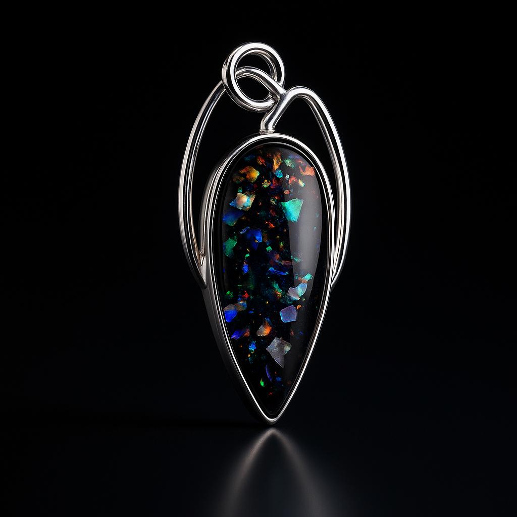 Certified 27 Ct Natural Black Opal Pear Pendant 925 Sterling Silver Jewelry