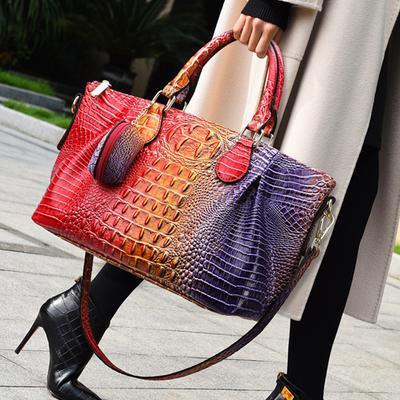 Europäische und amerikanische Mode Retro Damen Umhängetasche Große Kapazität Bunte Krokodil Handtasche Wasserdichte Leichte Tragetasche