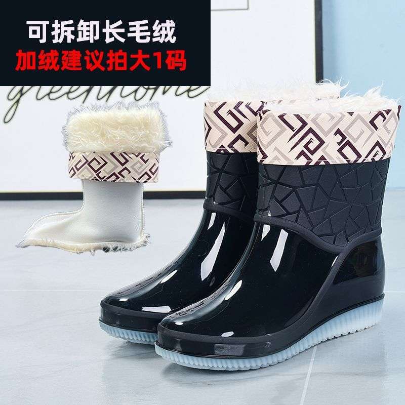 Fashion work short rain boots women's summer kitchen overshoes thickened non-slip rain shoes outer wear rubber shoes kitchen waterproof shoes