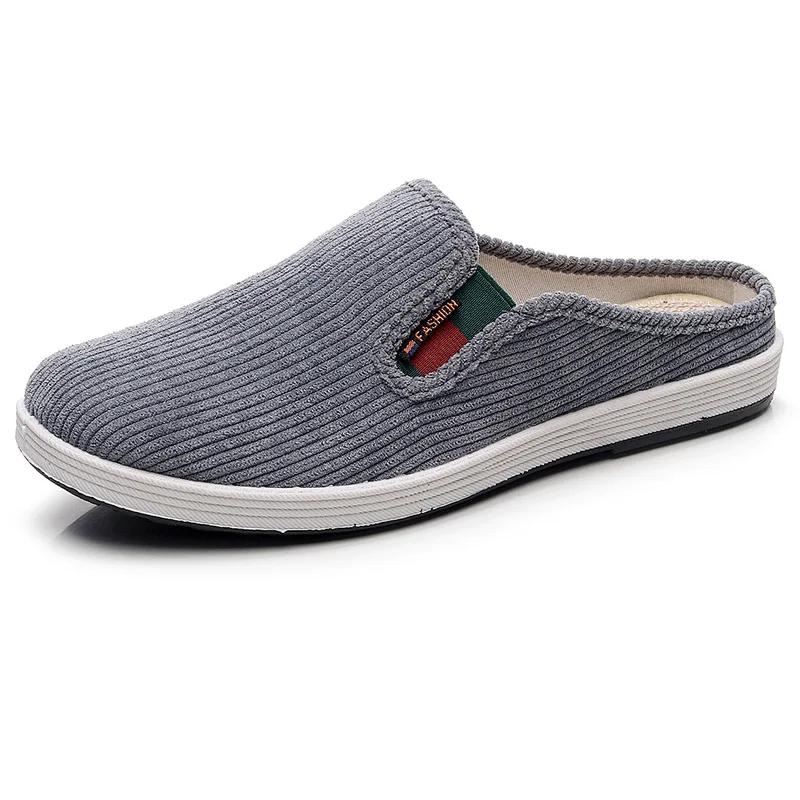 Men Cloth Slippers with Anti Slip Round Toe No Heel Breathable Simple Men Shoes Four Season Universal Home-based Slippers