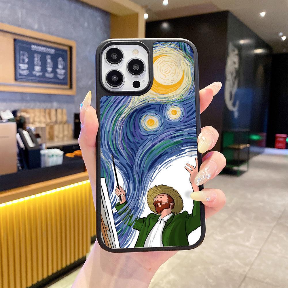 Artistic Sense Van Gogh Starry Sky Creative Illustration Mobile Phone Case Apple 13 Pro High Transparent Glass Protective Case iPhoneAIR