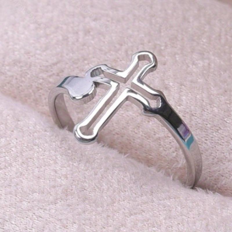 Fashionable and Minimalist Design Hollow Cross Opening Ring, Suitable for Women's Daily Wear, Holiday Gifts