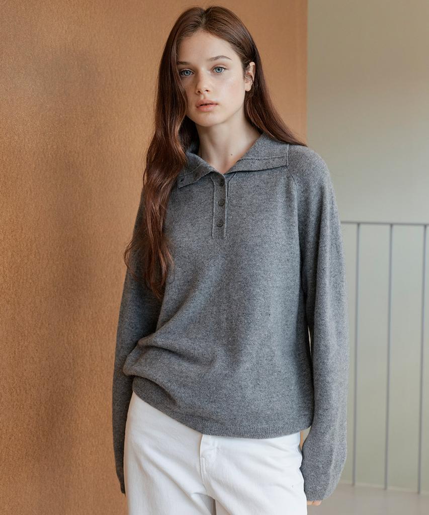 AAU High-Neck Button-Up Knit_Melange Grey