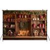 Mocsicka Christmas Kitchen Backdrop Wooden Cabinet Tableware Decorations Christmas New Year Party Festival Backgrounds Wallpaper