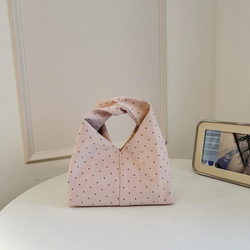 Women Fashion Polka Dot Pleated Shoulder Handbag Casual Daily Small Tote Bag