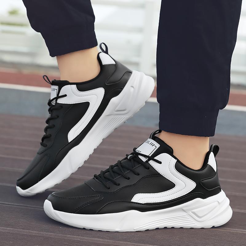 Men's Running Shoes Elastic PU Leather Sneakers Fashion Lace-up Casual Sports Shoes for Jogging Exercise Trainers Anti-slip