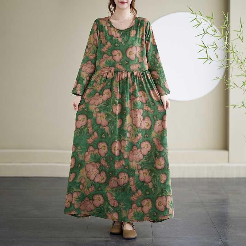 Travel Round Neck Vintage Long Skirt Flesh Covering Dresses