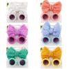 New 2Pcs/Pack Vintage Kids Summer Bows Headband Sunglasses Children Sun Glasses Protection Glasses Baby Hair Accessories