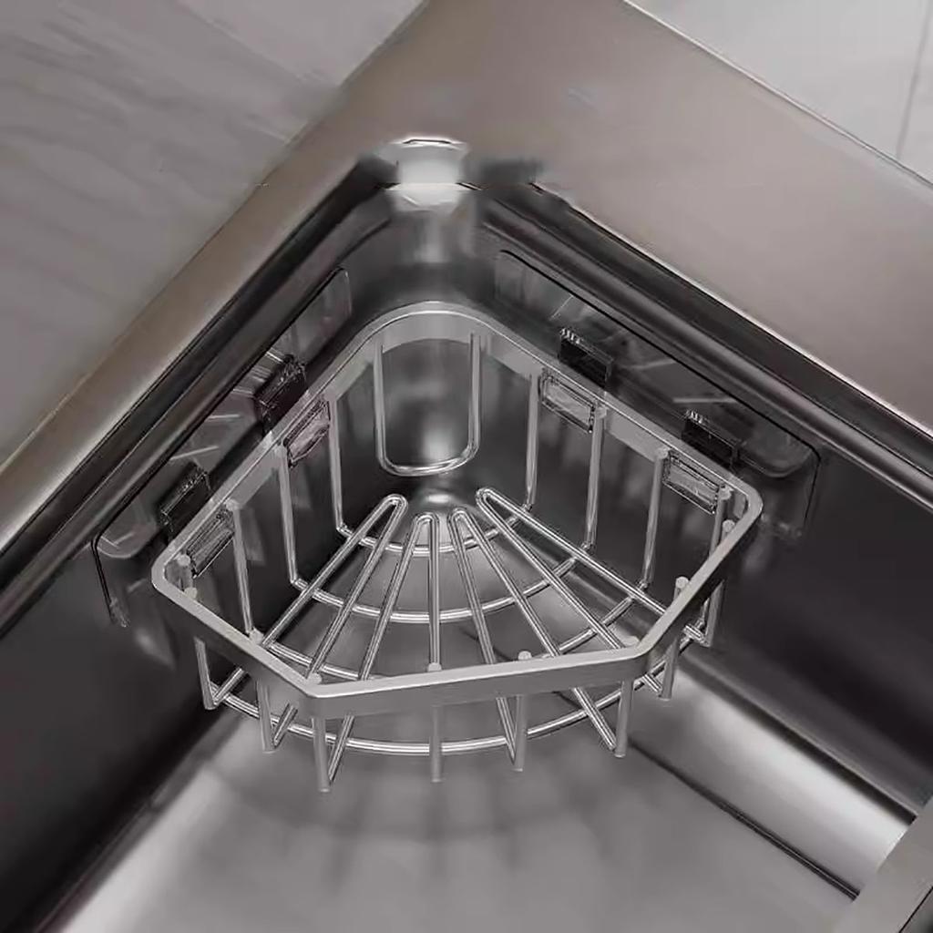 Köksdiskbänk i rostfritt stål, Hörnsvampförvaringskorg, Badrum Hemförvaringsställ, Icke-perforerat triangulärt dräneringsställ