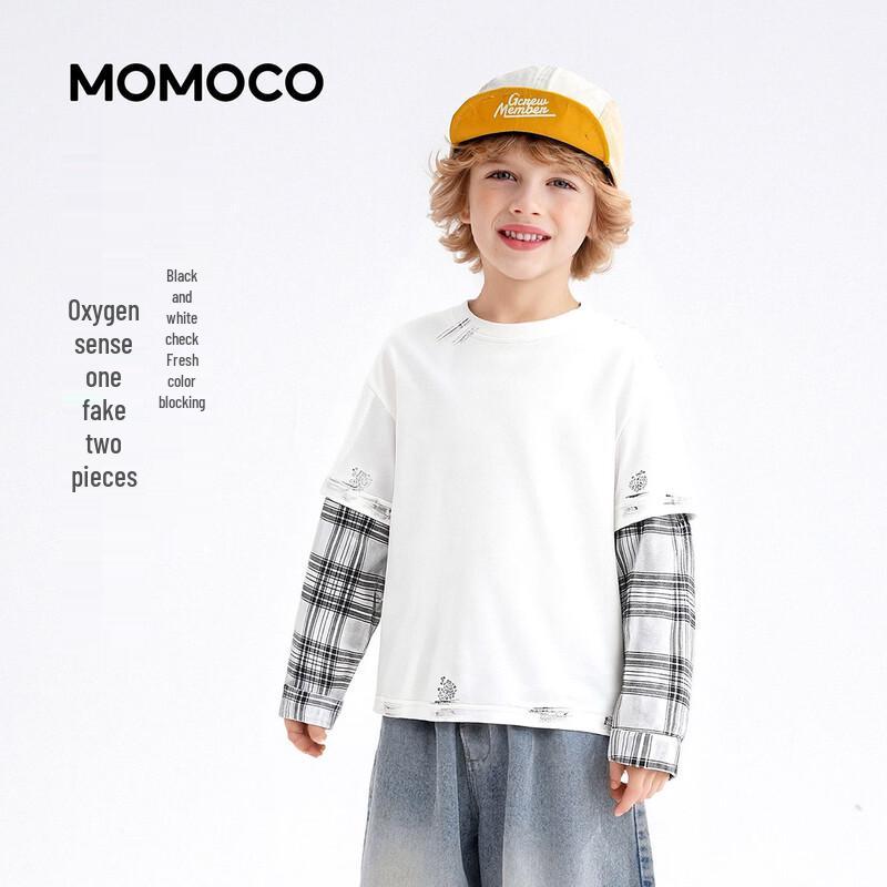 MOMOCO Boys  Spring 2026 Fashion Faux Two-Piece Long-Sleeve T-Shirt 140
