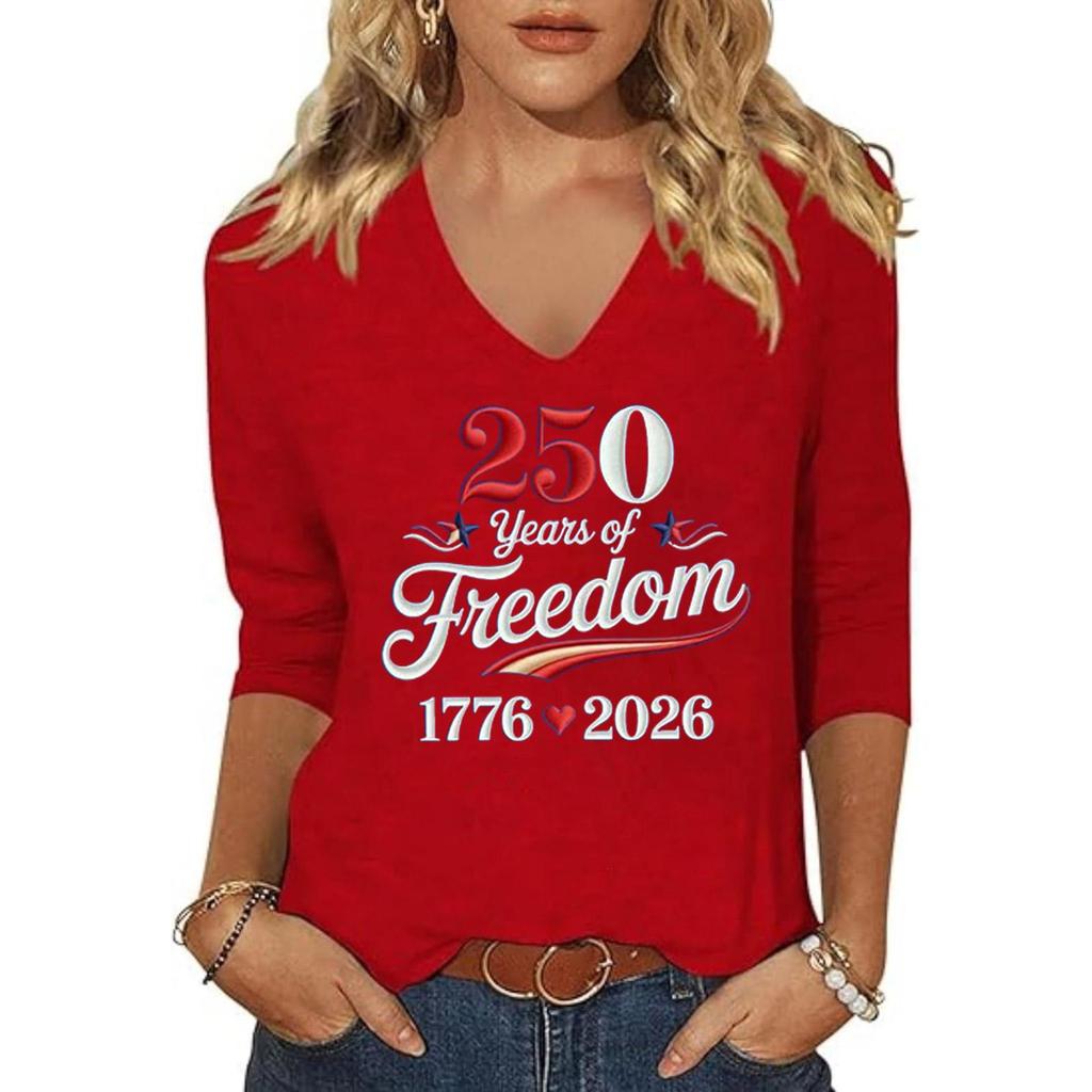 Women's Fashion Casual Independence Day Print Top