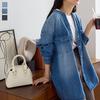Kobe Lettuce Denim Shirt Jacket Free Size Blue [K1106]
