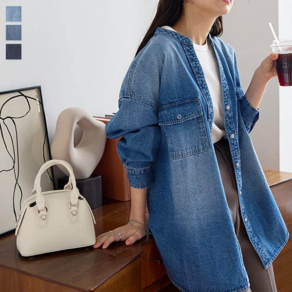 Kobe Lettuce Denim Shirt Jacket Free Size Blue [K1106]