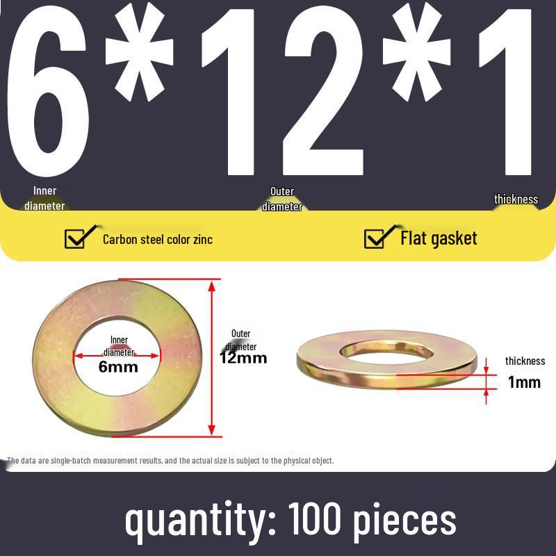 

Yellow Color-Plated Zinc Flat Washer, Oversized 4.8 Grade Metallic Gold, Thickened & Thin Shim Options