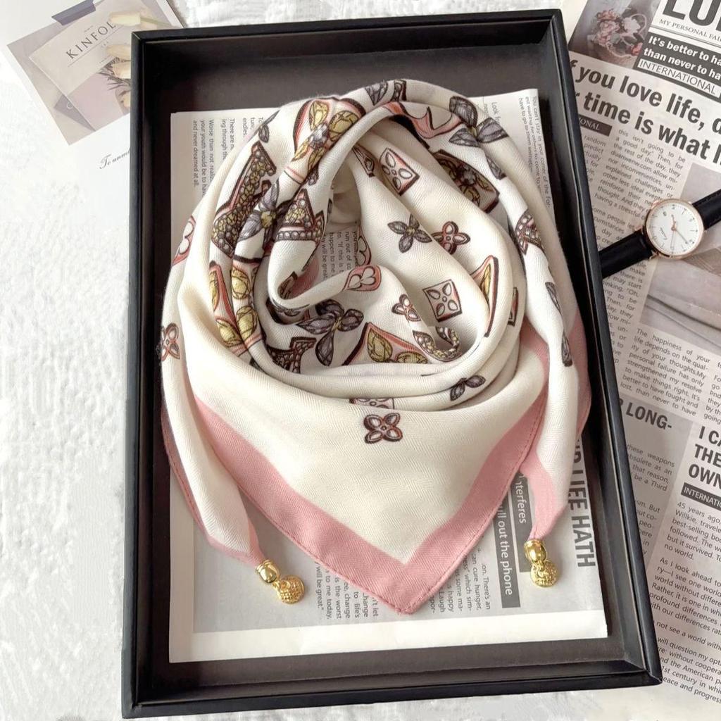 Chic Autumn/Winter Silk Scarf with Magnetic Golden Ball Clasp – Korean Style Neck Warmer