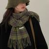 Plush Plaid Wool Scarf Retro Green Long Shawl Retro Cape Wraps  Girl