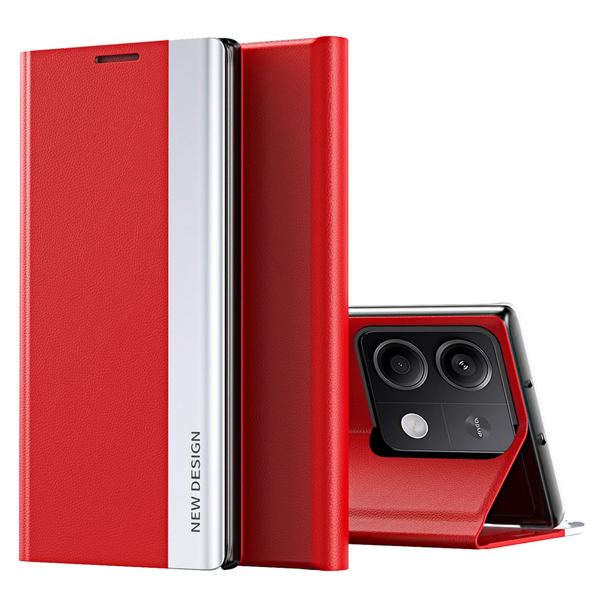 

For Xiaomi Redmi Note 13 Pro 5G/Poco X6 5G Stand Case Drop-proof PC+Leather Phone Guard Cover Red