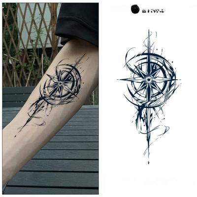 Compass Tattoo Sticker Forearm Henna Semi-permanent Waterproof Tattoo