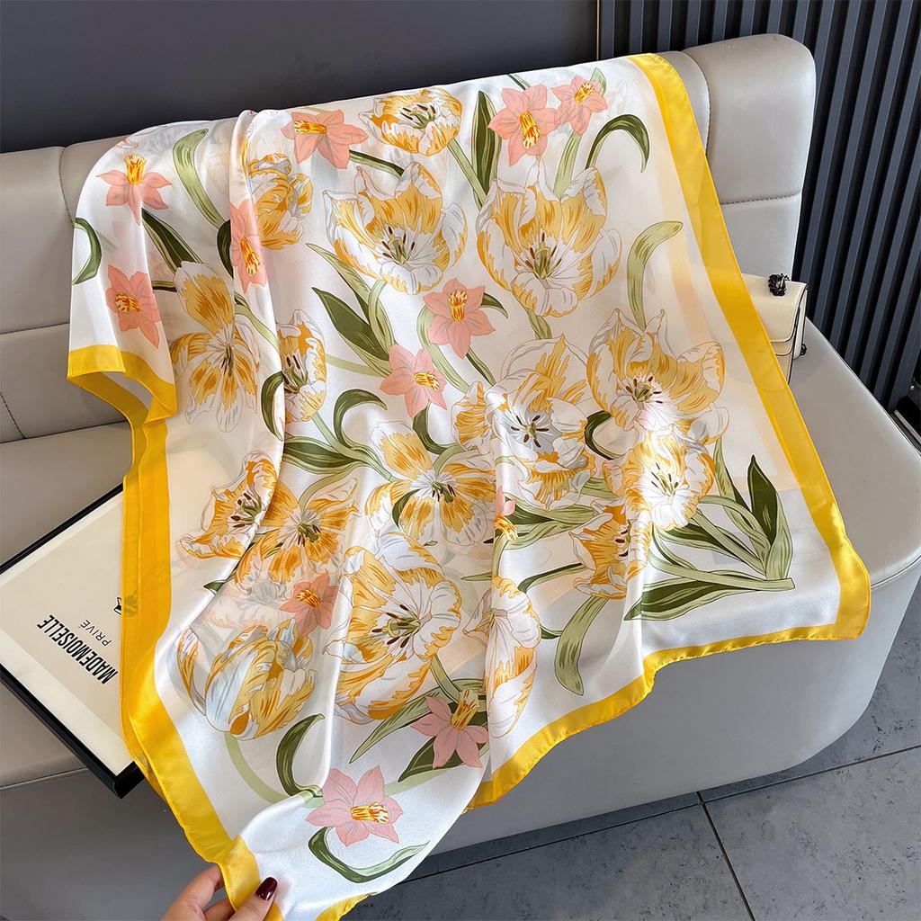 Spring Summer Autumn Satin Beach Scarf Sun Protection Large Shawl Women Elegant Versatile Poncho Thin Light Scarves Wrap Bandana