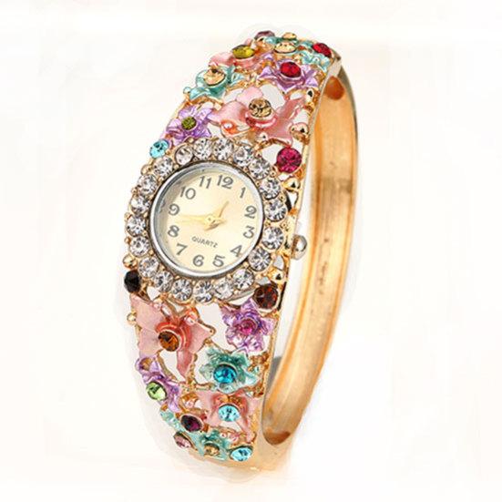 Women's Flower Butterfly Dress Watch Round Dial Rhinestone Bracelet Wristwatch
