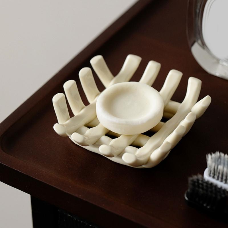 Countertop Ceramic Soap Dish with Raised Drain Rails for Bathroom Sink Use, Kitchen Counter and Guest Washroom