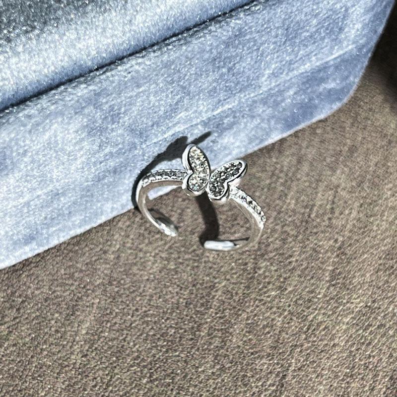 Silver Butterfly Personality Stacked Open Ring Female Ins Cold Wind Minimalist Light Luxury Temperament Cross Versatile Ring
