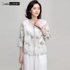 LUDIan Women's Floral Cotton-Linen 3/4 Sleeve Shirt