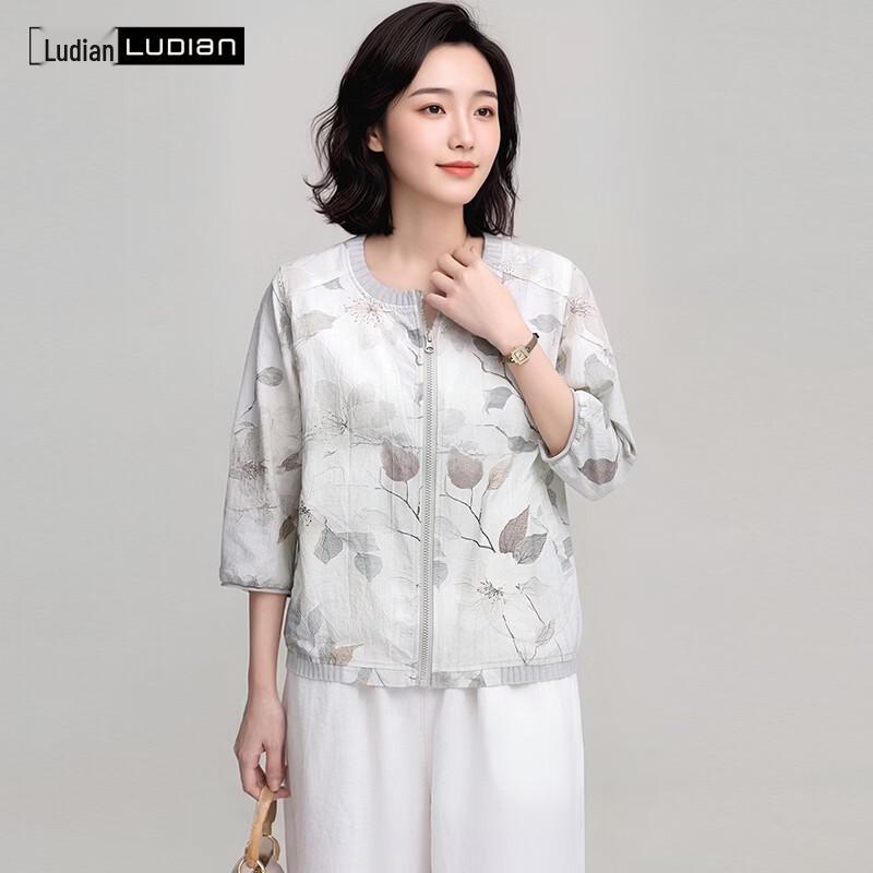 LUDIan Women's Floral Cotton-Linen 3/4 Sleeve Shirt