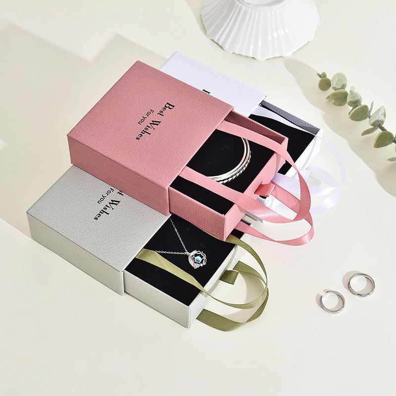 Handheld Jewelry Box Paper Pull-Out Drawer Jewelry Case Travel Portable Ring Earrings Necklace Gifts Packageing Storage Boxes