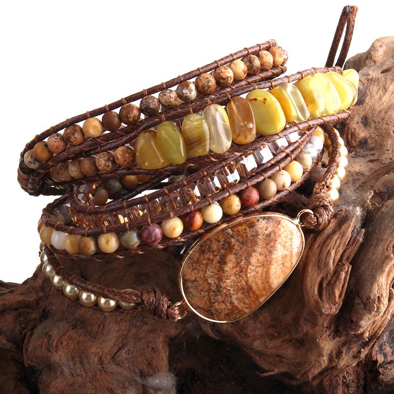 Fashion Bohemian Jewelry Boho Bracelet Mixed Natural Stones And Charm Handma Wrap Bracelets Gift