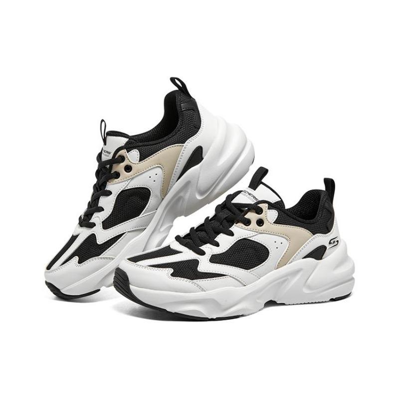 Skechers D'LITES Wave Women Casual Shoes White Black Beige 117365-BKW