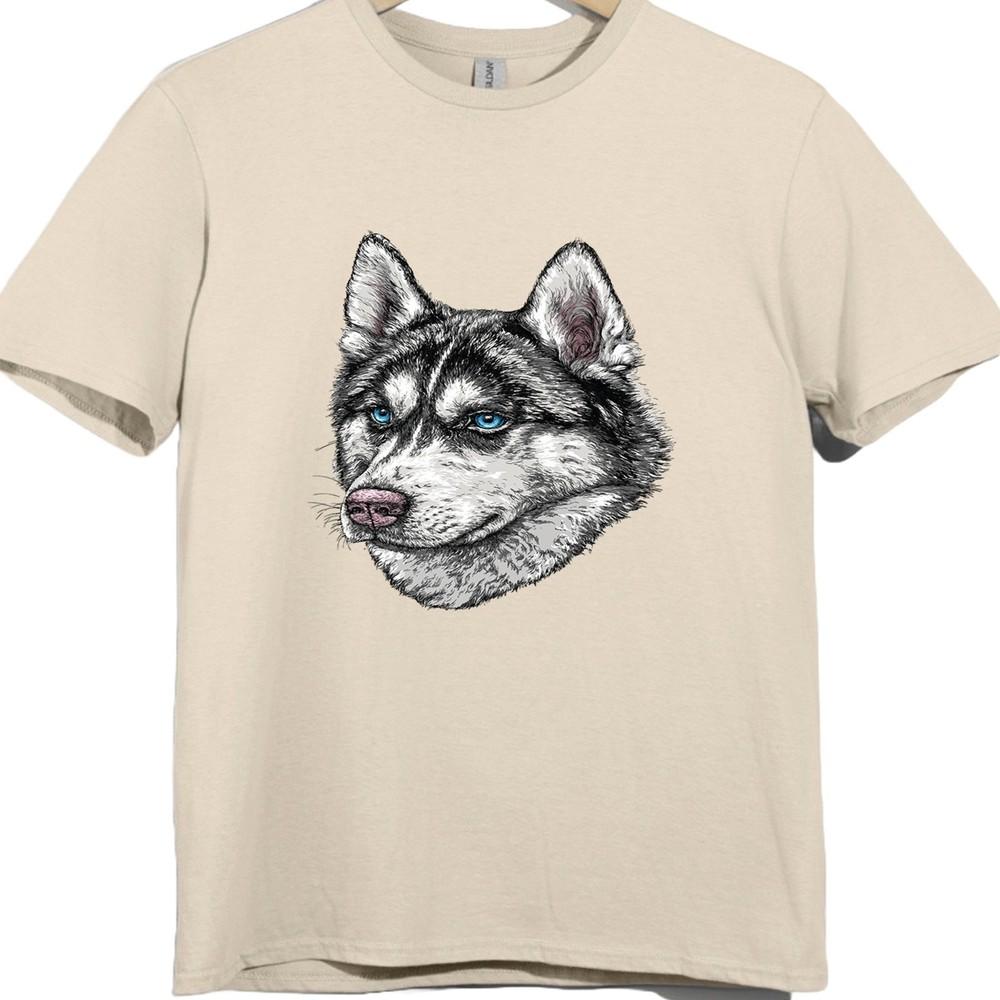 Siberian Husky T Shirt Realistic Husky Face Graphic Tee Blue Eyes Dog Lover Top