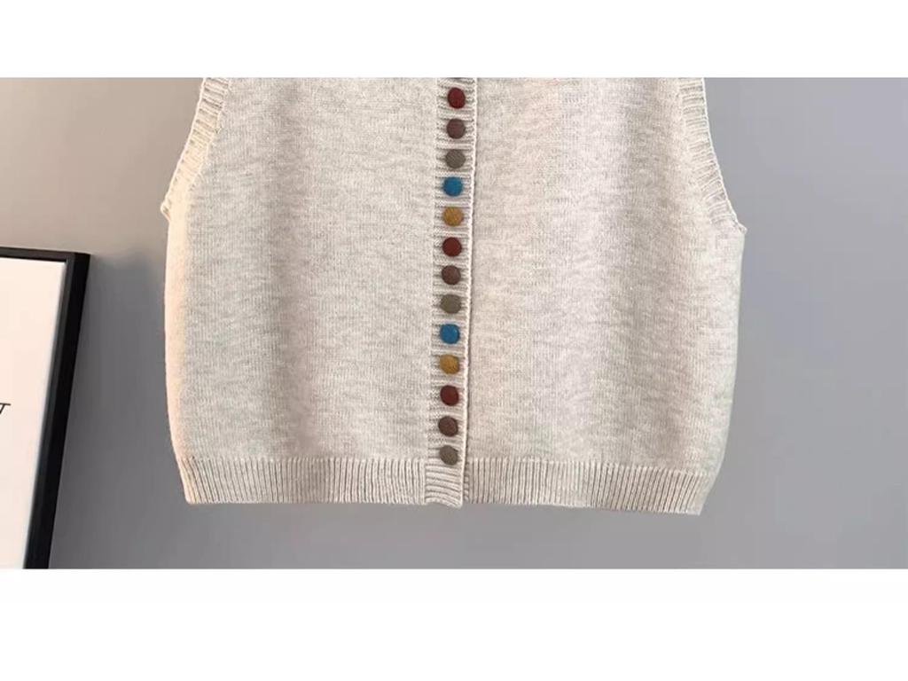 2025 Women’s Knitted V-Neck Cardigan Vest - Sleeveless, Loose Fit for Spring & Autumn