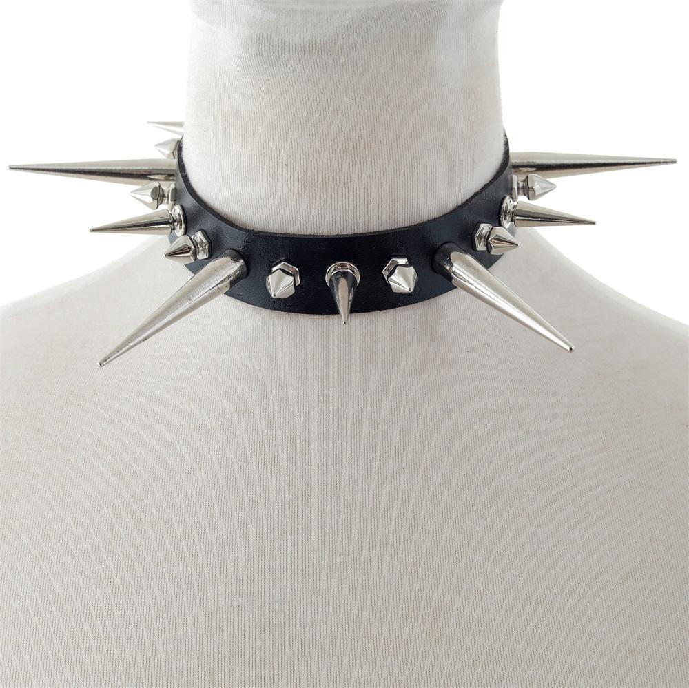 Long Spike Choker Punk Faux Leather Collar For Women Men Cool Big Rivets  Studded Chocker Goth Style Necklace  Accessories