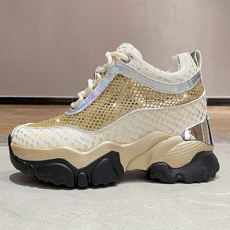 Summer Breathable Chunky Sneakers for Women  Spring Gold Silver Mesh Woman Platform Vulcanize Shoes Thick Bottom Sandals 5cm