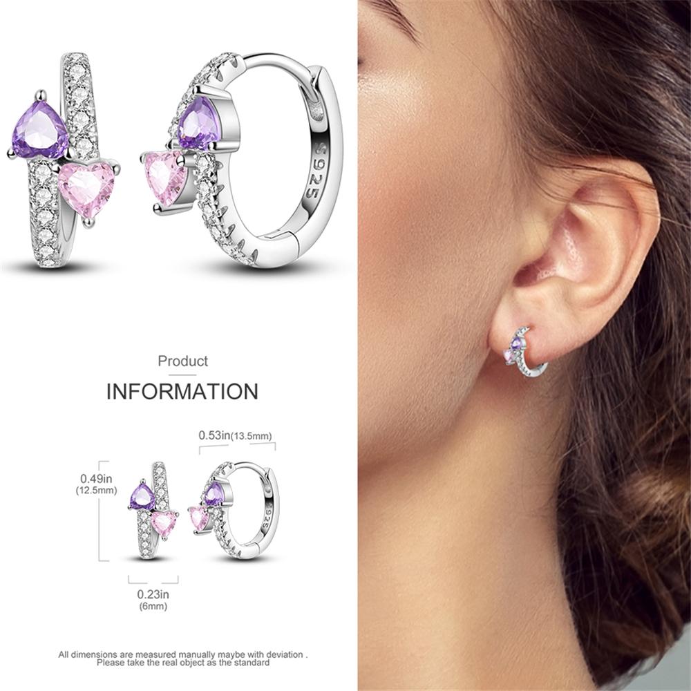 Fashion 925 Silver Luminous Shell Earrings For Women Pave CZ Heart Shape Star Moon Hoop Earrings Engagement Wedding Jewelry
