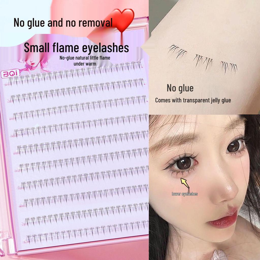 Self-Adhesive Natural Fishtail False Eyelashes - Beginner-Friendly, No Glue Needed, Wide Band