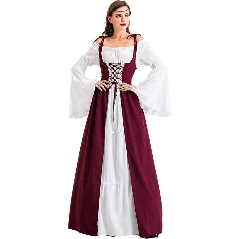 Medieval Renaissance Style Long Dress With Lace-Up Corset Waist Bohemian Fantasy Costume Women