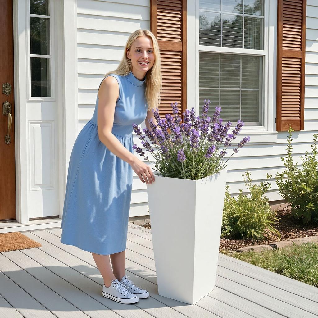 Tall Planters Set of 2, 665 Mm Large Outdoor Taper Planters for Outdoor Indoor Plants, Front Porch Plastic Modern Flower Pots with Casters, Inner Pot