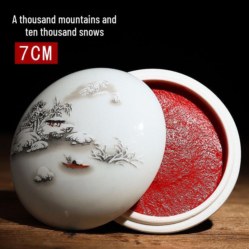 Four Treasures of Study: Large Chinese Painting & Calligraphy Red Seal Ceramic Ink Pad for Beginners