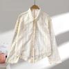 Fashion Elegant Long Sleeved Embroidered Lace Shirt New Lapel Loose and Thin Single-breasted Casual Blouse Female Simple Women's Irregular Top 3504