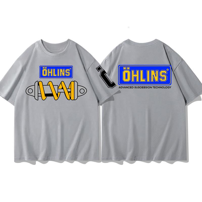 Hot Sale OHLINS Light Gray Tshirt Collection Motorcycle Shock Absorber Print Short Sleeve Tshirt Racing Fan Clothes