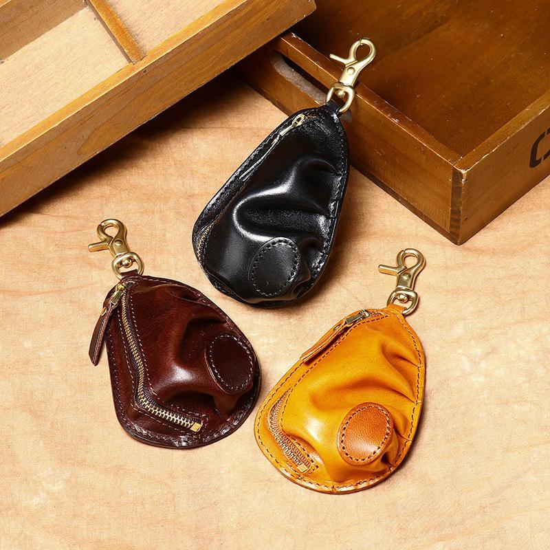 Borsa Chiavi in Pelle di Vacchetta Primo Strato Conciata al Vegetale Retro Europea e Americana da Uomo da Appendere alla Vita Grande Capacità Multifunzione Borsa Chiavi per Serratura Auto Borsa per Monete